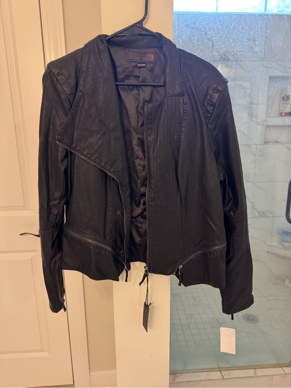 Blank NYC Black Leather Drape Front Jacket